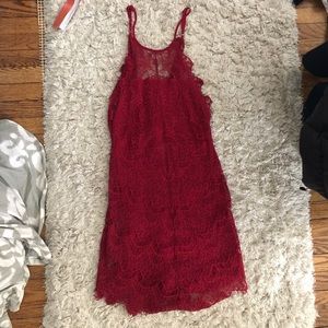 Red lace mini dress